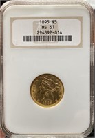 1895 $5 Liberty Head Gold Coin NGC Slabbed (MS61)