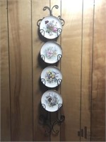 Floral Decorative Plates and Metal Wall Hanger