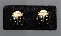 18K Yellow Gold Enamel Lady Bug Stud Earrings
