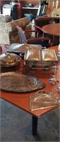 Group of  4 silver plated serving dishes, pair of