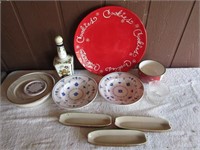 Mixed Lot Household Dishes Red Platter is 14 1/2"