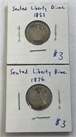 (2) 1876 & 1853 Liberty Seated Dimes