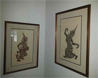 Two Framed Transfer Art Pieces