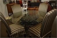 Lovely Glass Top Table & 4 Chairs, 54D X 30h