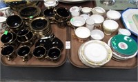 2 TRAYS BLACK CHINA, CUPS, SAUCERS
