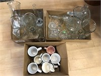 3 boxes of assorted pattern glassware and mugs