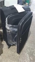 3 piece black soft sided spinner suitcases.