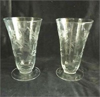 Set of 2 Etched Crystal Footed Glassware