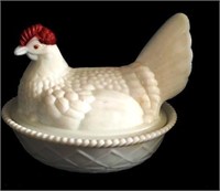 Chicken On A Basket Milkglass