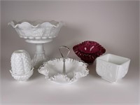 Milk glass & Fenton candy dishes