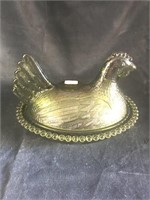 Hen on a Nest Green Glass
