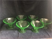 Set of 6 Vintage Green Vaseline Sherbert Dishes