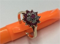 10k Gold Ring Size 6 1/2 With Rubies And Diamonds