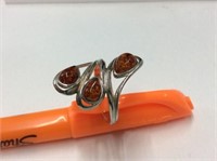 Ring Size 8 925 Silver With Amber Coloured Insets