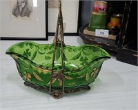 Green Fruit Bowl with Metal Stand