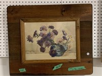 Wood Framed Watercolour Of Flowers Signed Paul