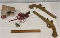 Box of cast iron - horse wagon (as is) & iron guns