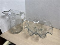 Glass Pitcher And Bowl