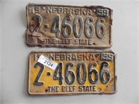 Vintage NE Co. 2 License Plates - 1959 Set