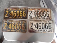 Vintage NE Co. 2 License Plates - 1960 & 1965 Sets