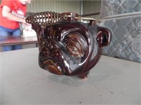 Brown Bulldog Teapot w/ Wire Handle