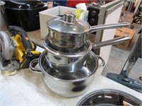 3-- STAINLESS COOK POTS W/ LIDS