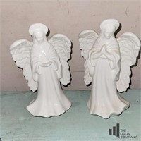 Pair of White Porcelain Angel Candle Holders