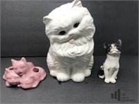 Vintage White Persian Ceramic Cat and Cat Planter