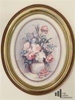 Floral Print in Mid Century Style Oval Frame