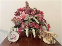 Plate, Princess Phone & Floral Arrangement