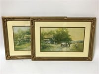 Pair of Vintage Gold Framed Prints 20" x 14.5"