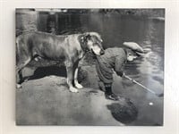 Dog and Boy Photo on Wood Hanging Decour 19.5" x