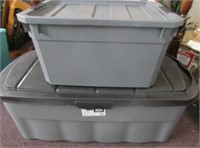 50 Gallon Rugged Tote (cracked lid) & 19 Gal Tote