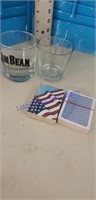 Drinking glasses and playing cards