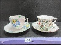 2 PRETTY FLORAL CUPS & SAUCERS