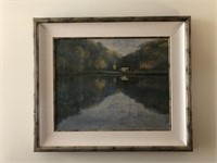 Waterfront Cottage Framed Painting, Unsigned