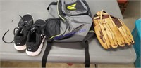 Easton baseball bag, gloves and under armour