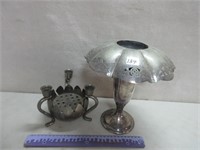 UNIQUE SILVERPLATE VASE & CANDLE FROG