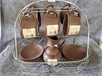 NEAT CAPPUCCINO SET IN A NICE WIRE DISPLAY RACK