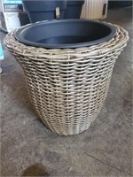 Vinyl wicker planter with plastic pot insert
