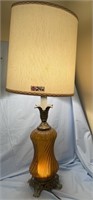 VINTAGE GLASS BASE TABLE LAMP, 1 OF 2