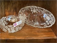 FLOWERED CRYSTAL GLASS BOWL & PLATE