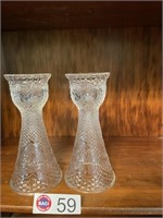 CRYSTAL GLASS CANDLE HOLDERS, TINY CHIP