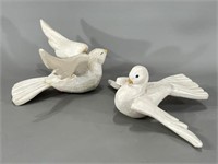 Painted Carved Wood Doves w/Hanging Loop
