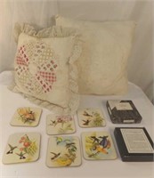 Vintage Pillows and Hummingbird Coasters