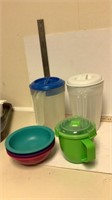 2 1/2 gal pitcher, cereal bowls, Cup with lid