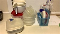 Plastic drink ware, storage bowls & strainer with