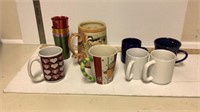 Coffee cups, ceramic mug and metal glasses