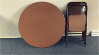 Round card table and 3 chairs