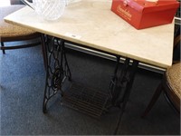 MARBLE TOP IRON SEWING MACHINE BASE TABLE